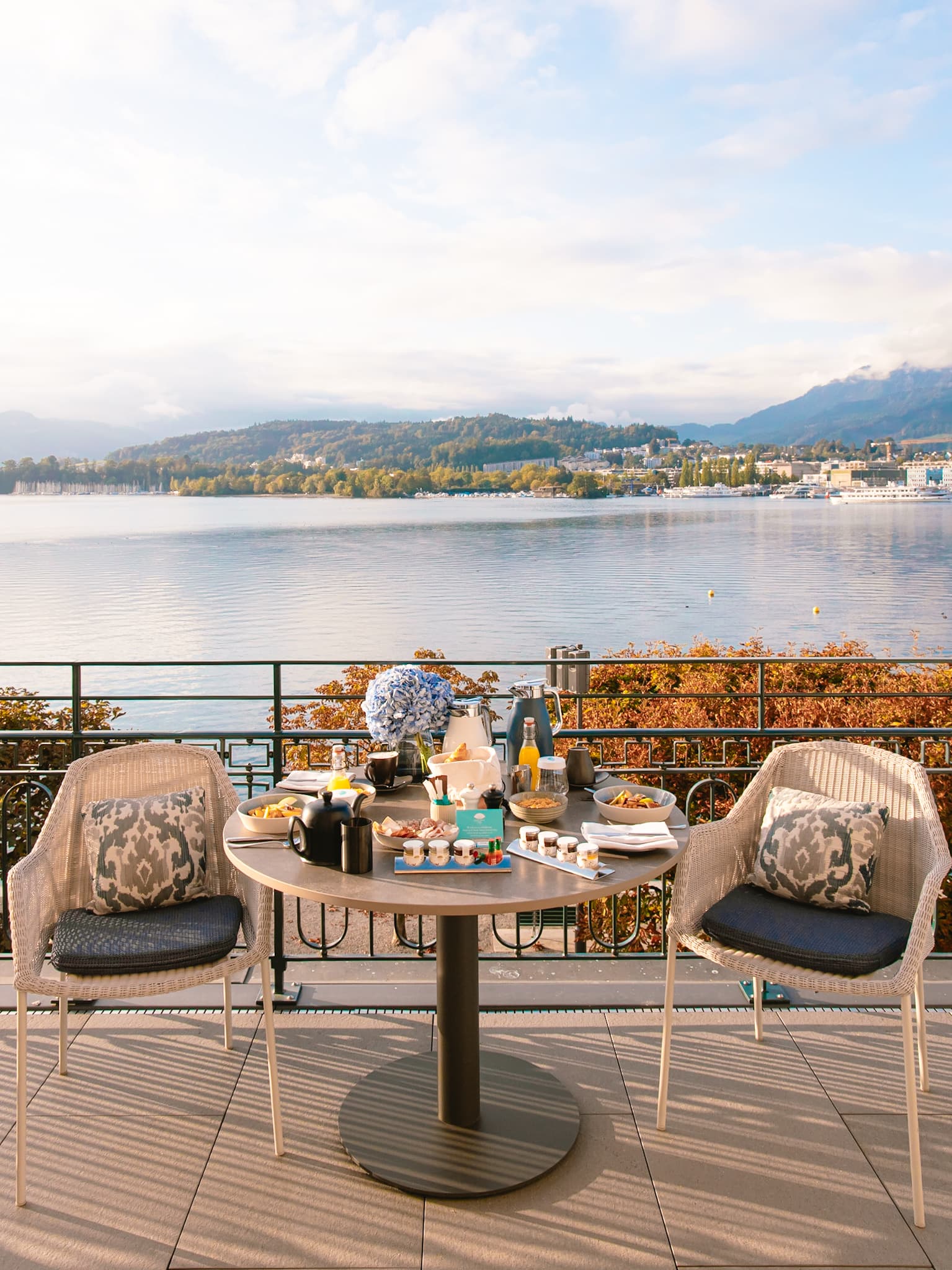 Terrace lounge overlooking Lake Lucerne at Mandarin Oriental Lucerne